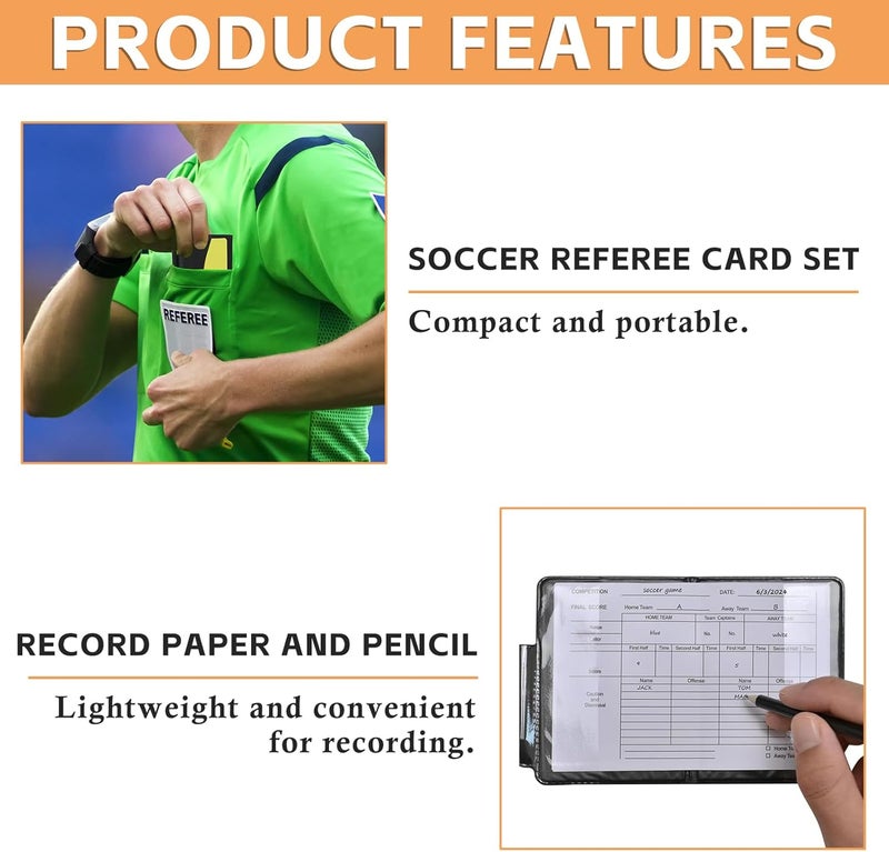 AzReference Soccer Referee Card Set, Red and Yellow Warning Cards with Record Paper, Pencil, Card Storage Wallet, Soccer Referee Kit for Football Matches, Training, Sports Games - Image 4
